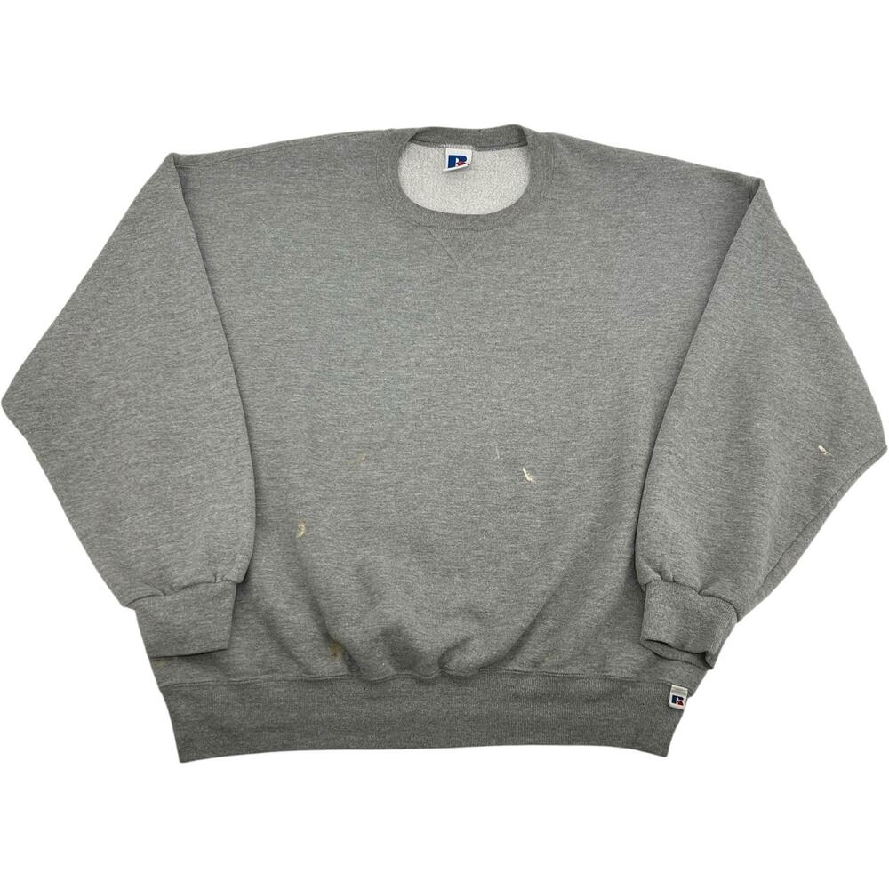 Vintage 90s y2k Men's Grey Russell Athletic Blank Boxy Crewneck Sweatshirt 2XL - Picture 1 of 10